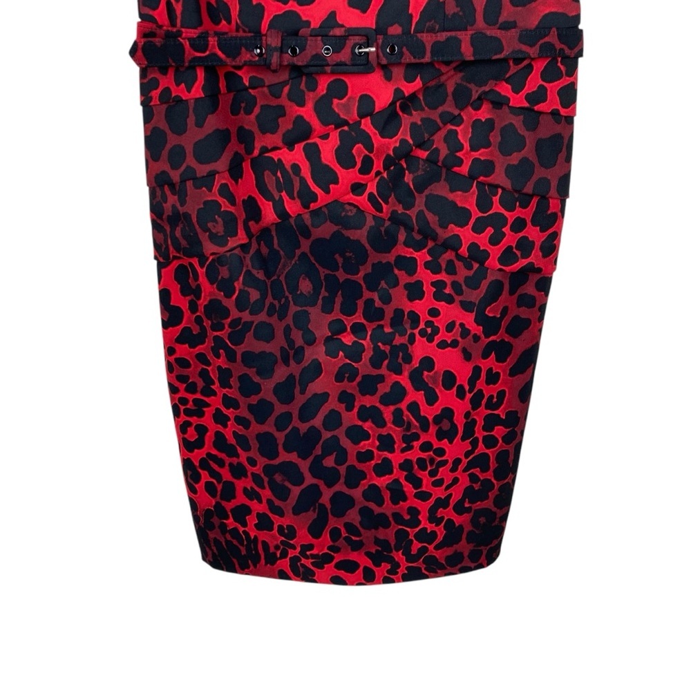 Cache Leopard Sheath Sleeveless Dress Belted Women’s Size 2 Black Red - Picture 5 of 10